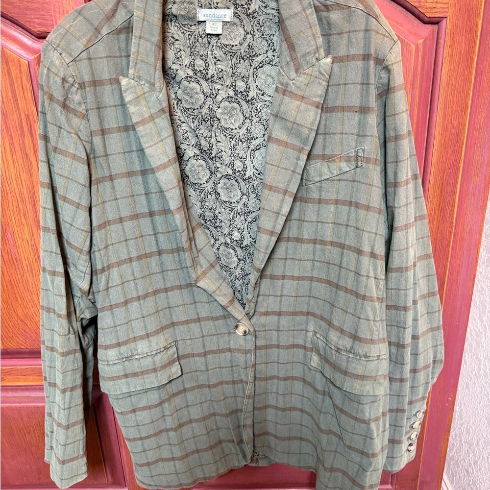 sundance boutique Plaid Blazer in Sage and Brown